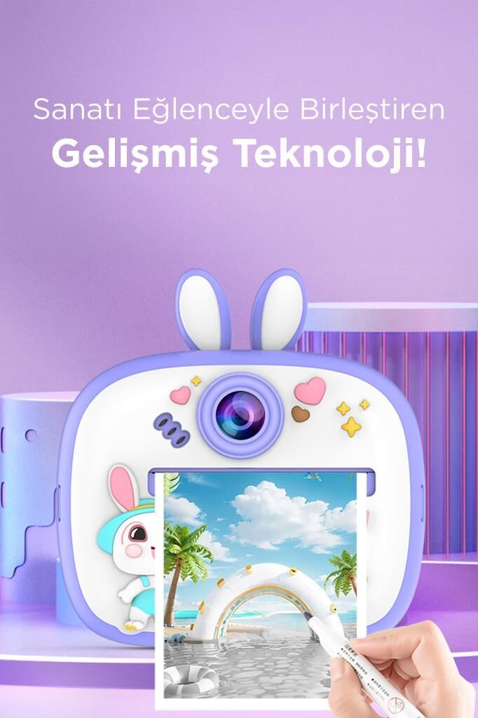 Torima TRM-CMR18 Mor Dijital Video Fotoğraf Çocuk Kamerası Anlık Termal Resim Kağıt Baskılı Yazıcı Mor